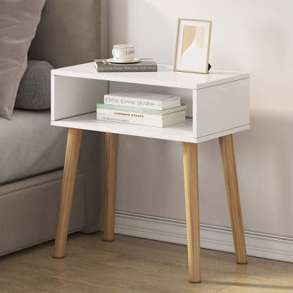 Contemporary Solid Wood Side Table with Drawer — Without Drawer / White