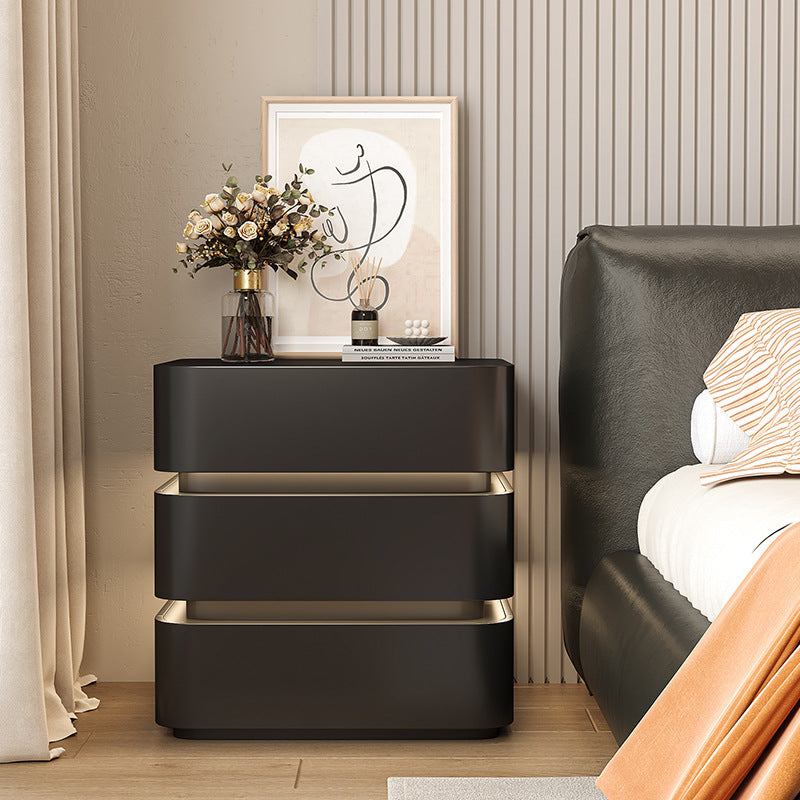 Minimalist Solid Wood Light Strip 3-Drawer Nightstand