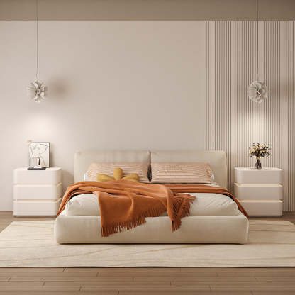Minimalist Solid Wood Light Strip 3-Drawer Nightstand — White