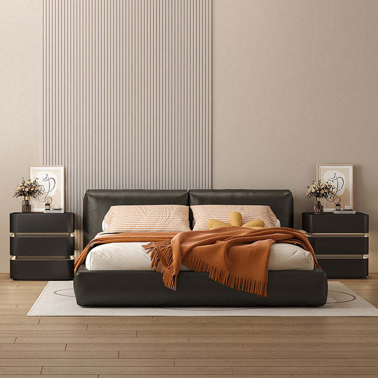 Minimalist Solid Wood Light Strip 3-Drawer Nightstand — Black