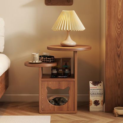 Retro Rubber Wood Tray Side Table — Walnut Color