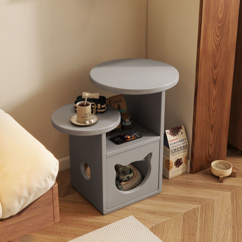 Retro Rubber Wood Tray Side Table — Gray