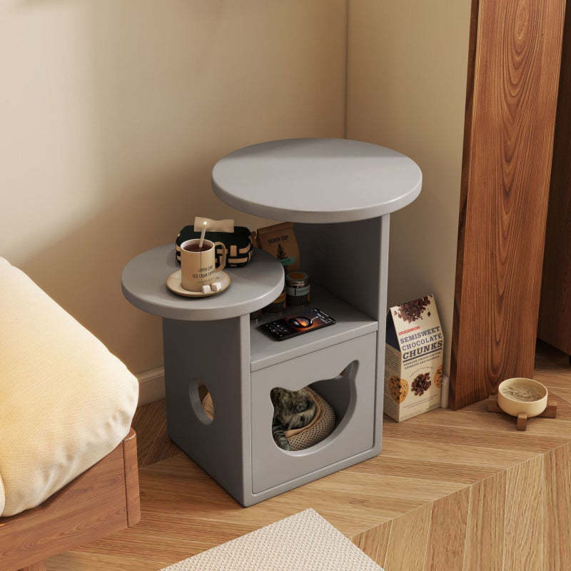 Retro Rubber Wood Tray Side Table — Gray