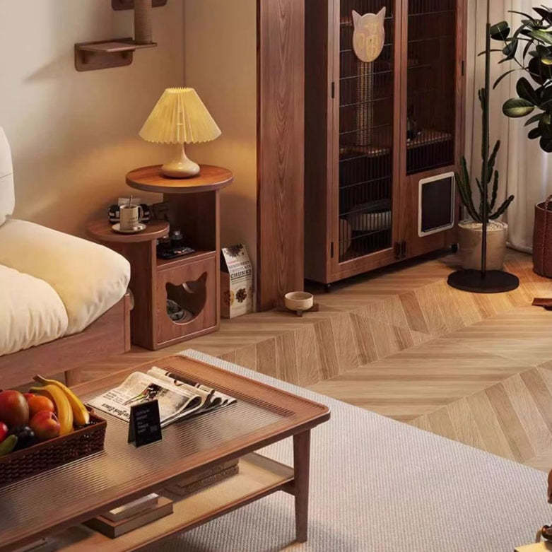 Retro Rubber Wood Tray Side Table