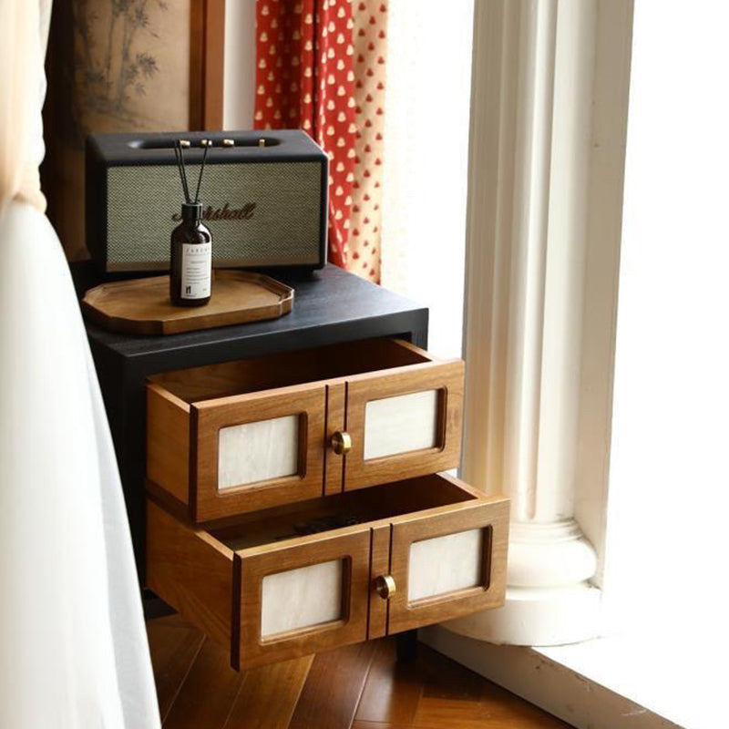French Solid Wood 2-Drawer Nightstand