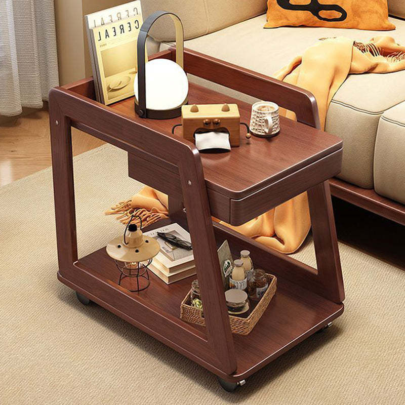 Nordic Solid Wood Rolling 2-Tier Side Table