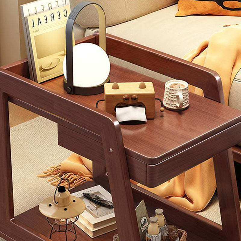 Nordic Solid Wood Rolling 2-Tier Side Table