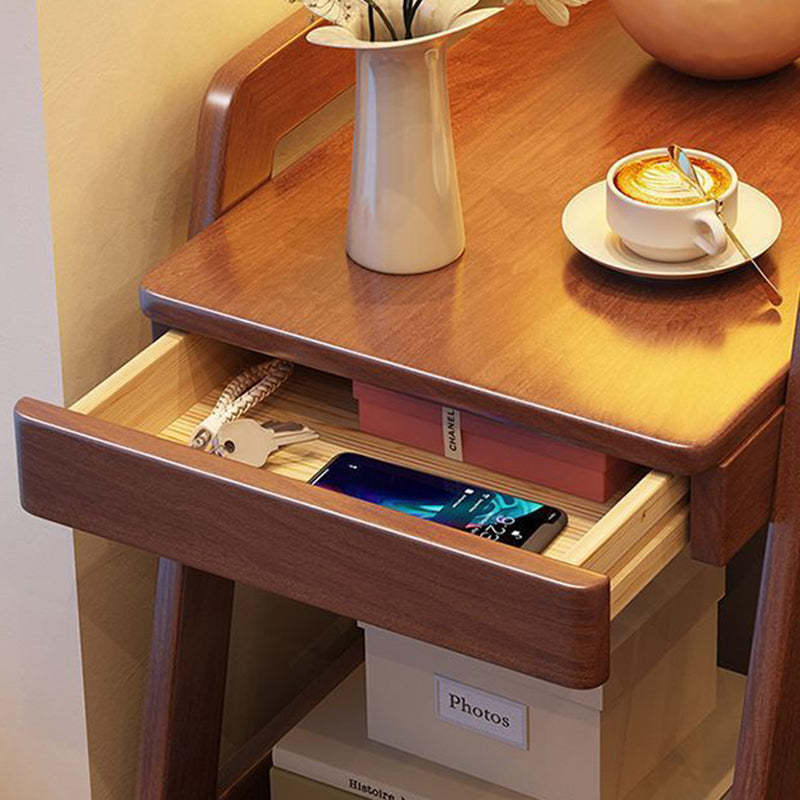 Nordic Solid Wood Rolling 2-Tier Side Table