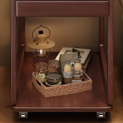 Nordic Solid Wood Rolling 2-Tier Side Table