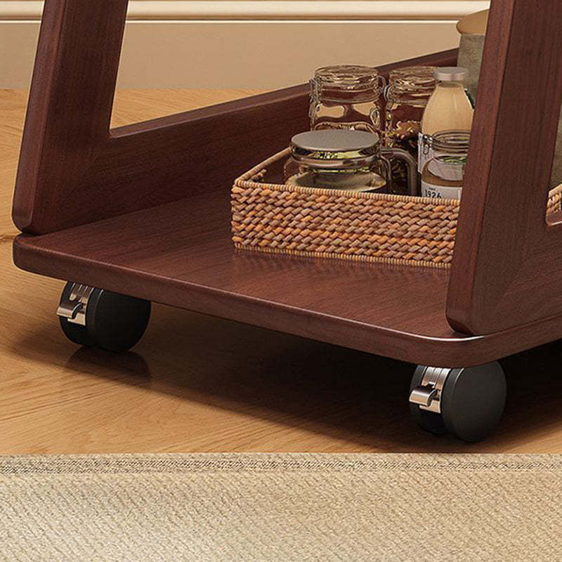 Nordic Solid Wood Rolling 2-Tier Side Table
