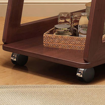 Nordic Solid Wood Rolling 2-Tier Side Table