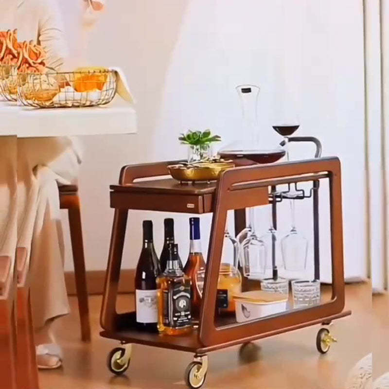 Nordic Solid Wood Rolling 2-Tier Side Table