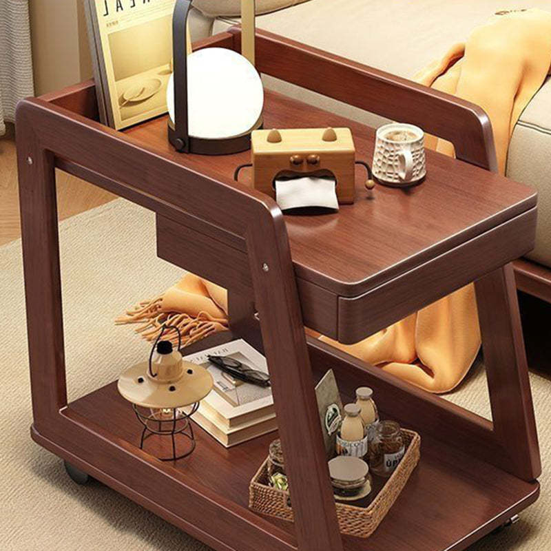 Nordic Solid Wood Rolling 2-Tier Side Table