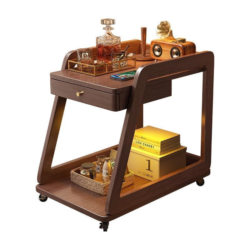 Nordic Solid Wood Rolling 2-Tier Side Table
