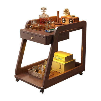 Nordic Solid Wood Rolling 2-Tier Side Table