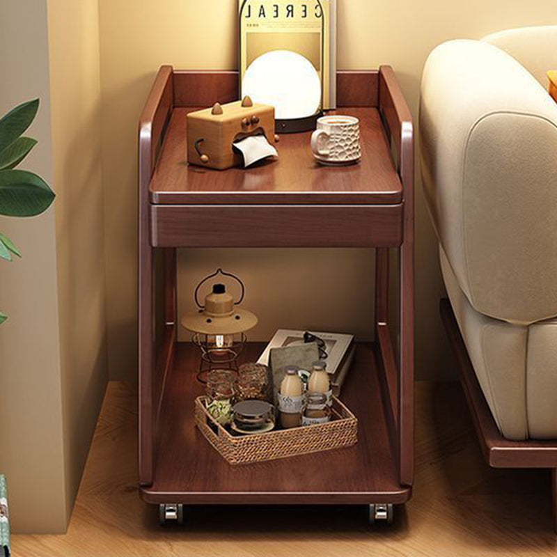 Nordic Solid Wood Rolling 2-Tier Side Table