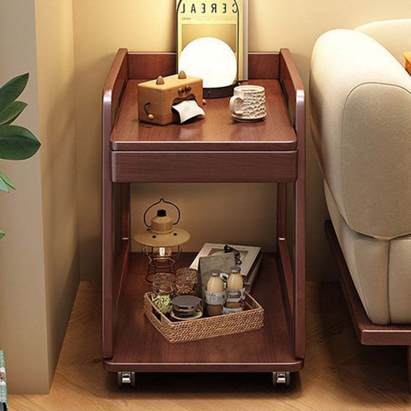 Nordic Solid Wood Rolling 2-Tier Side Table