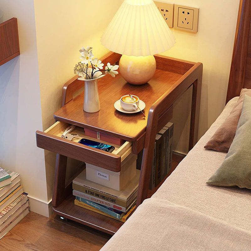 Nordic Solid Wood Rolling 2-Tier Side Table