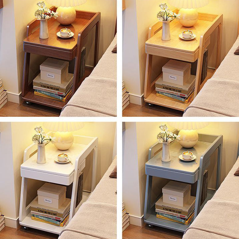 Nordic Solid Wood Rolling 2-Tier Side Table