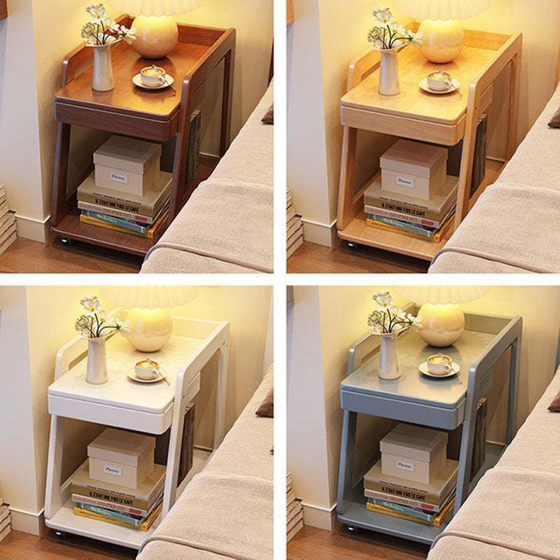 Nordic Solid Wood Rolling 2-Tier Side Table