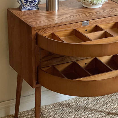 Retro Rotatable Red Oak 3-Tier Jewelry Storage Side Table