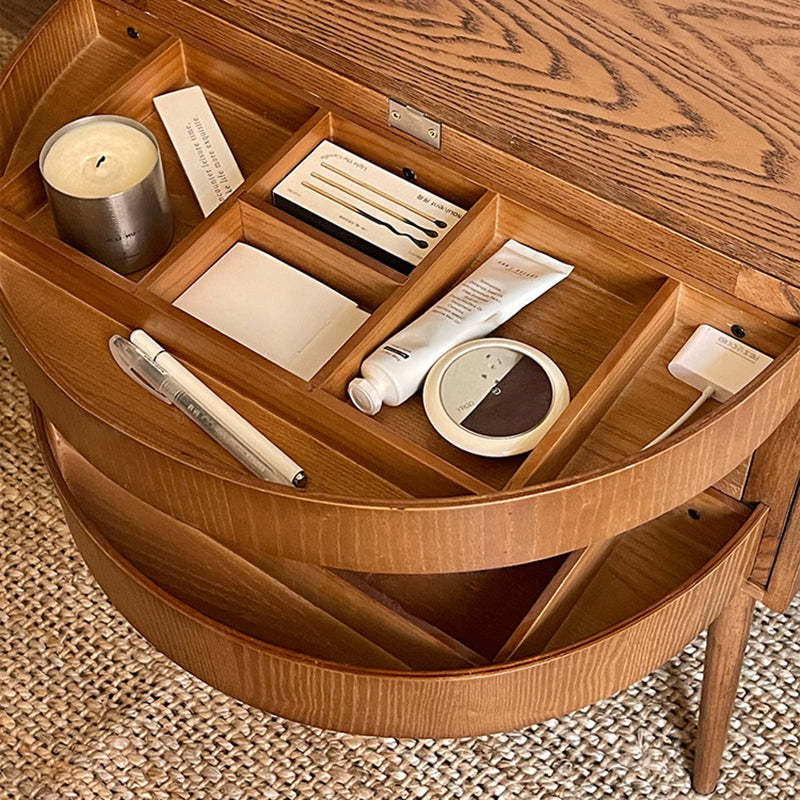 Retro Rotatable Red Oak 3-Tier Jewelry Storage Side Table
