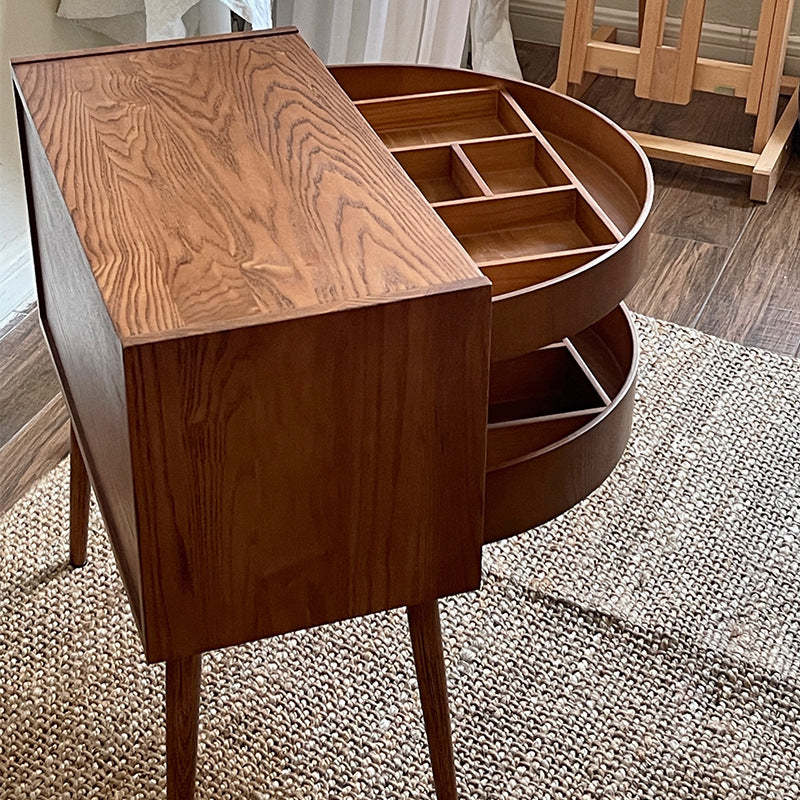 Retro Rotatable Red Oak 3-Tier Jewelry Storage Side Table