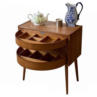 Retro Rotatable Red Oak 3-Tier Jewelry Storage Side Table
