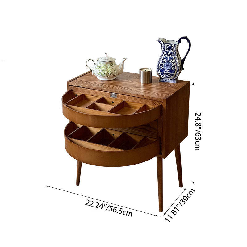 Retro Rotatable Red Oak 3-Tier Jewelry Storage Side Table