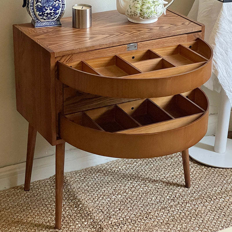 Retro Rotatable Red Oak 3-Tier Jewelry Storage Side Table