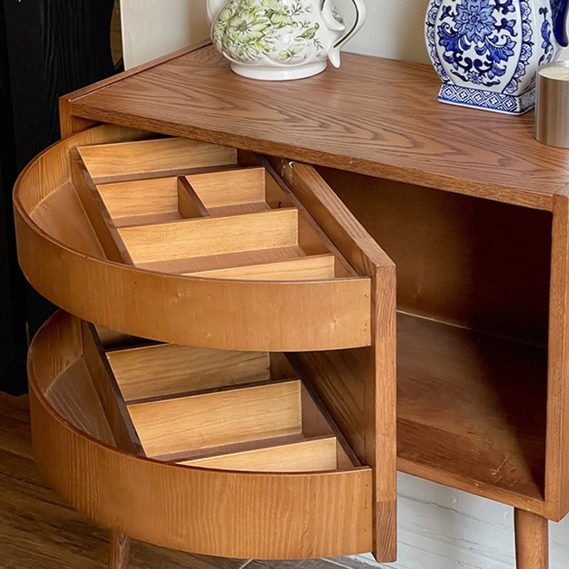 Retro Rotatable Red Oak 3-Tier Jewelry Storage Side Table