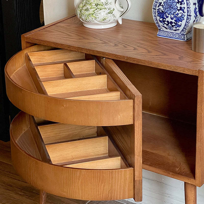 Retro Rotatable Red Oak 3-Tier Jewelry Storage Side Table
