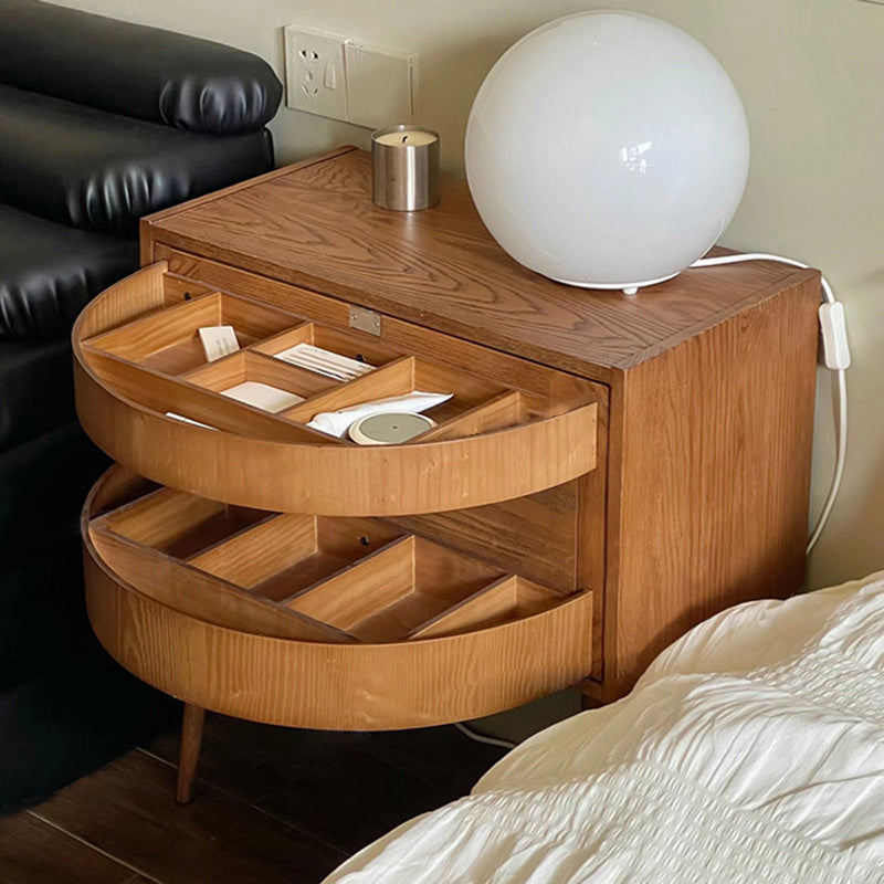 Retro Rotatable Red Oak 3-Tier Jewelry Storage Side Table