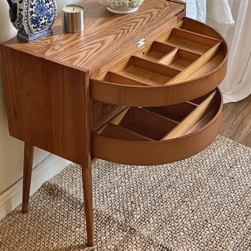 Retro Rotatable Red Oak 3-Tier Jewelry Storage Side Table