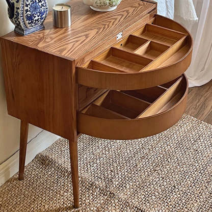 Retro Rotatable Red Oak 3-Tier Jewelry Storage Side Table