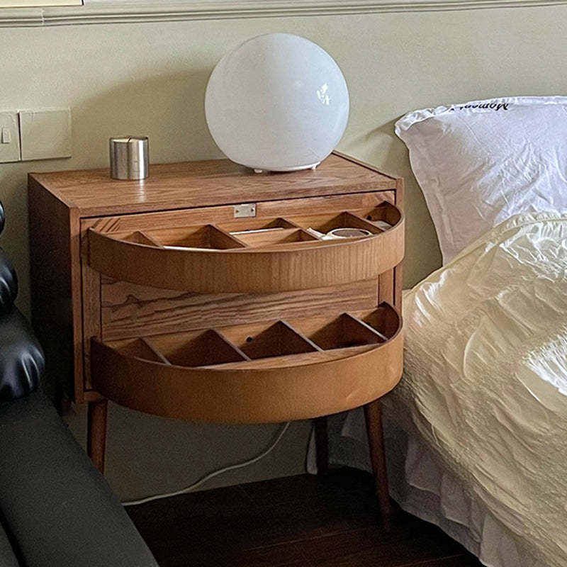 Retro Rotatable Red Oak 3-Tier Jewelry Storage Side Table