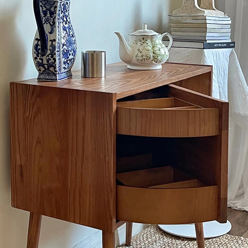 Retro Rotatable Red Oak 3-Tier Jewelry Storage Side Table