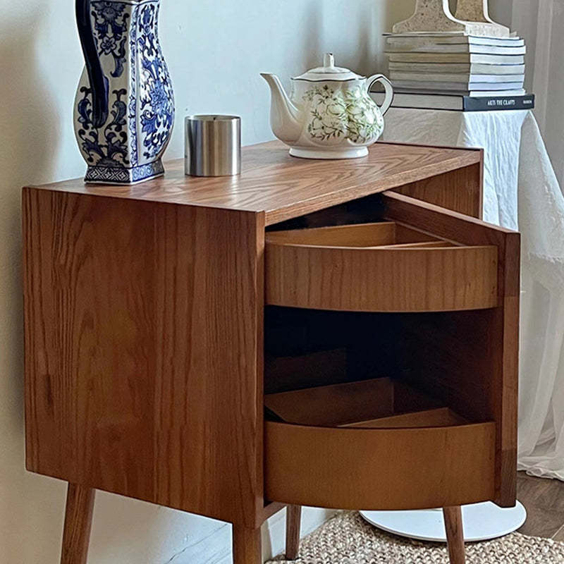 Retro Rotatable Red Oak 3-Tier Jewelry Storage Side Table