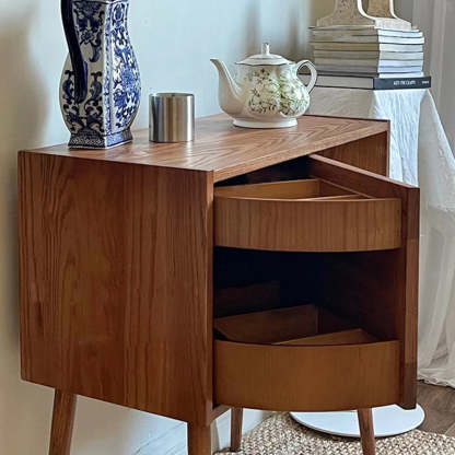 Retro Rotatable Red Oak 3-Tier Jewelry Storage Side Table