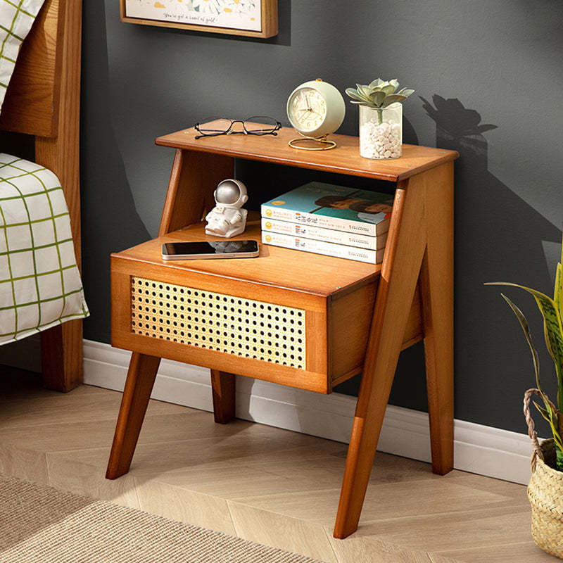 Contemporary Bamboo 1-Drawer Cube Nightstand