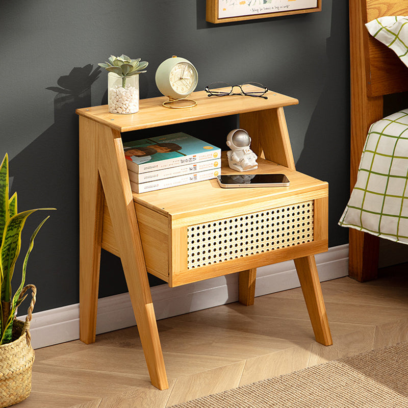 Contemporary Bamboo 1-Drawer Cube Nightstand