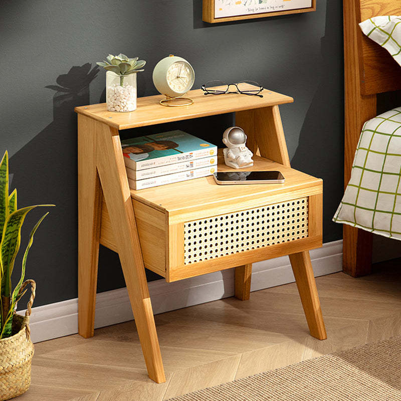 Contemporary Bamboo 1-Drawer Cube Nightstand