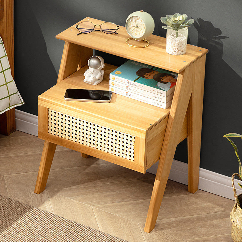 Contemporary Bamboo 1-Drawer Cube Nightstand