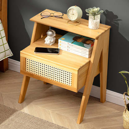 Contemporary Bamboo 1-Drawer Cube Nightstand