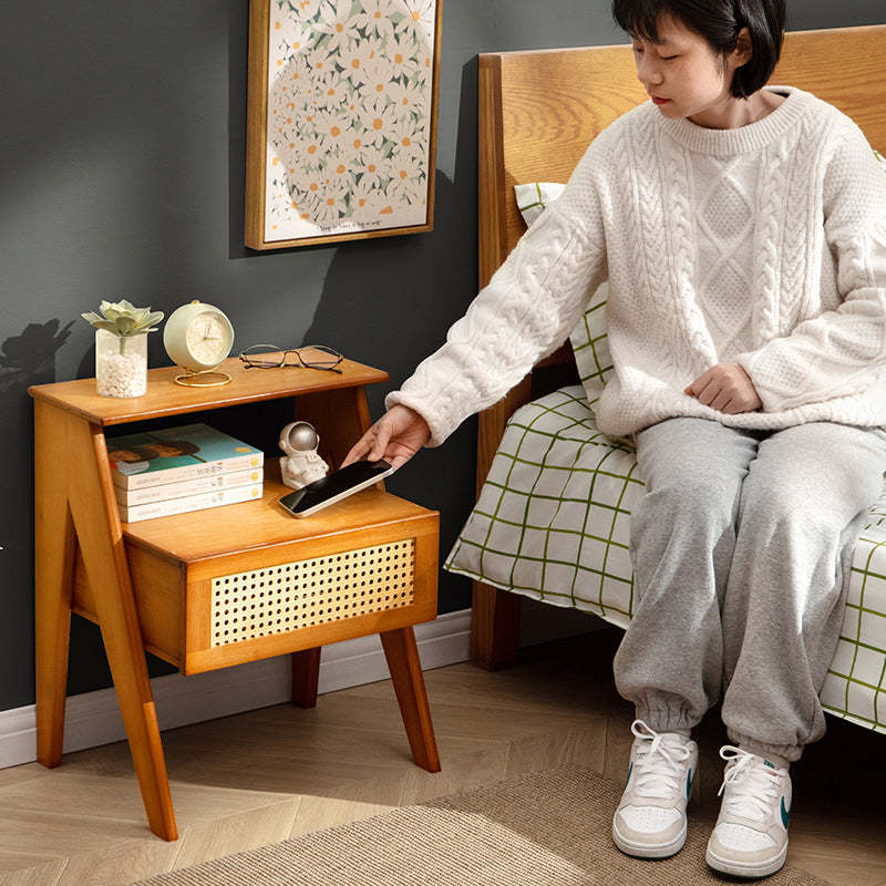Contemporary Bamboo 1-Drawer Cube Nightstand