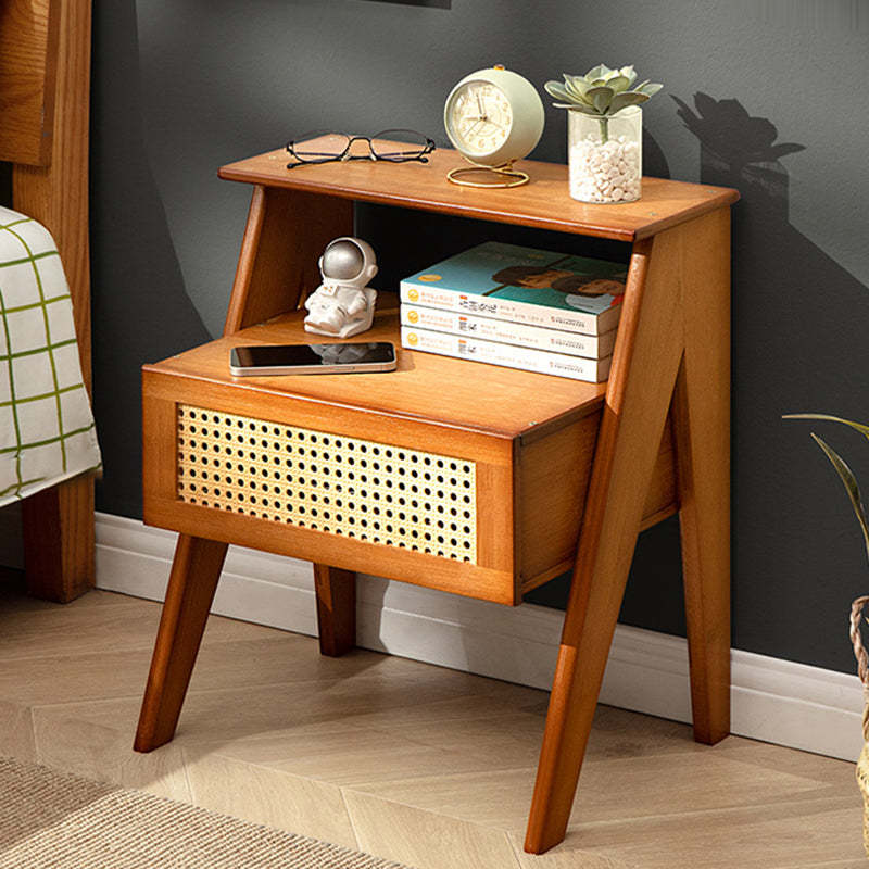 Contemporary Bamboo 1-Drawer Cube Nightstand — Tea Brown