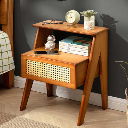 Contemporary Bamboo 1-Drawer Cube Nightstand — Tea Brown