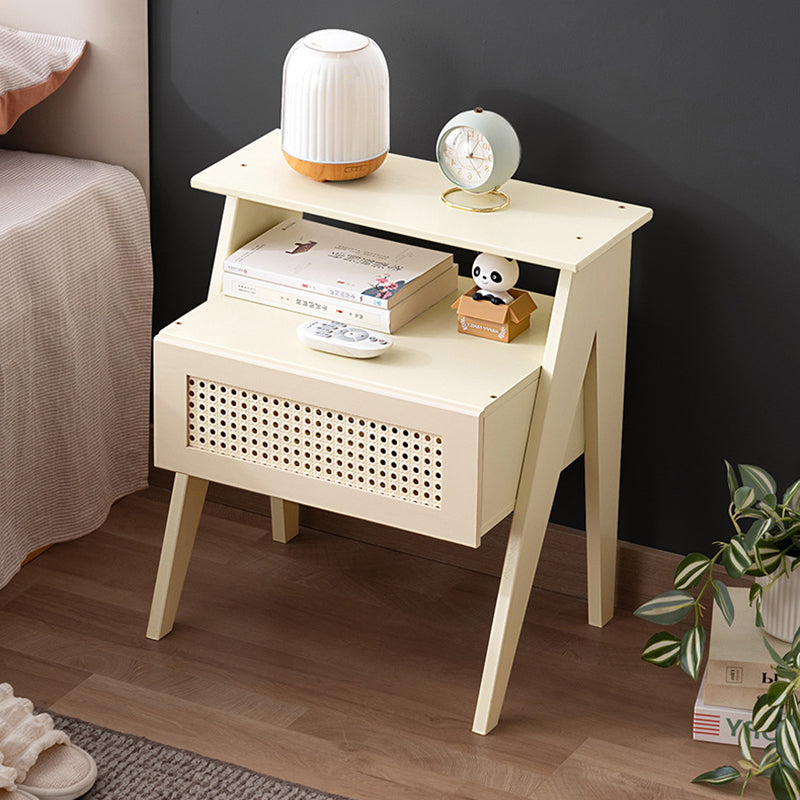 Contemporary Bamboo 1-Drawer Cube Nightstand — White