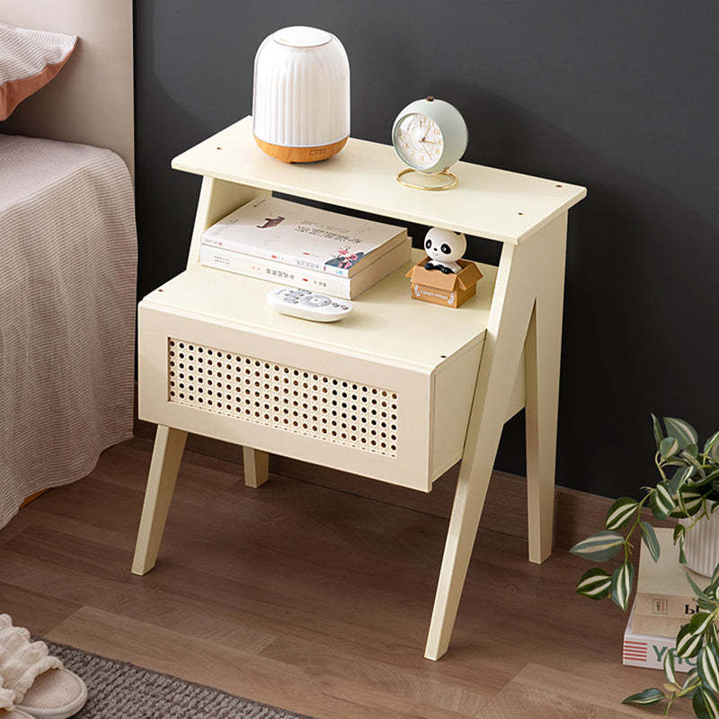 Contemporary Bamboo 1-Drawer Cube Nightstand — White