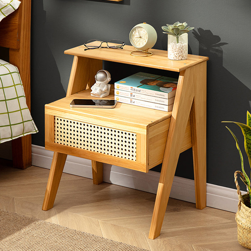 Contemporary Bamboo 1-Drawer Cube Nightstand